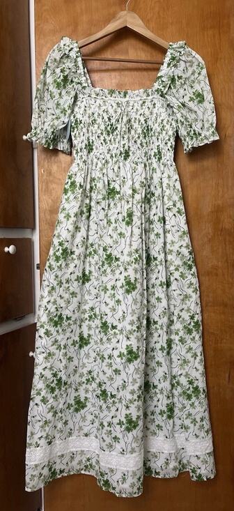 Hill House Dresses & Skirts - Hill House Home The Scarlett Nap Dress Green Sweet Pea Lace Bow Sz M Puff Sleeve